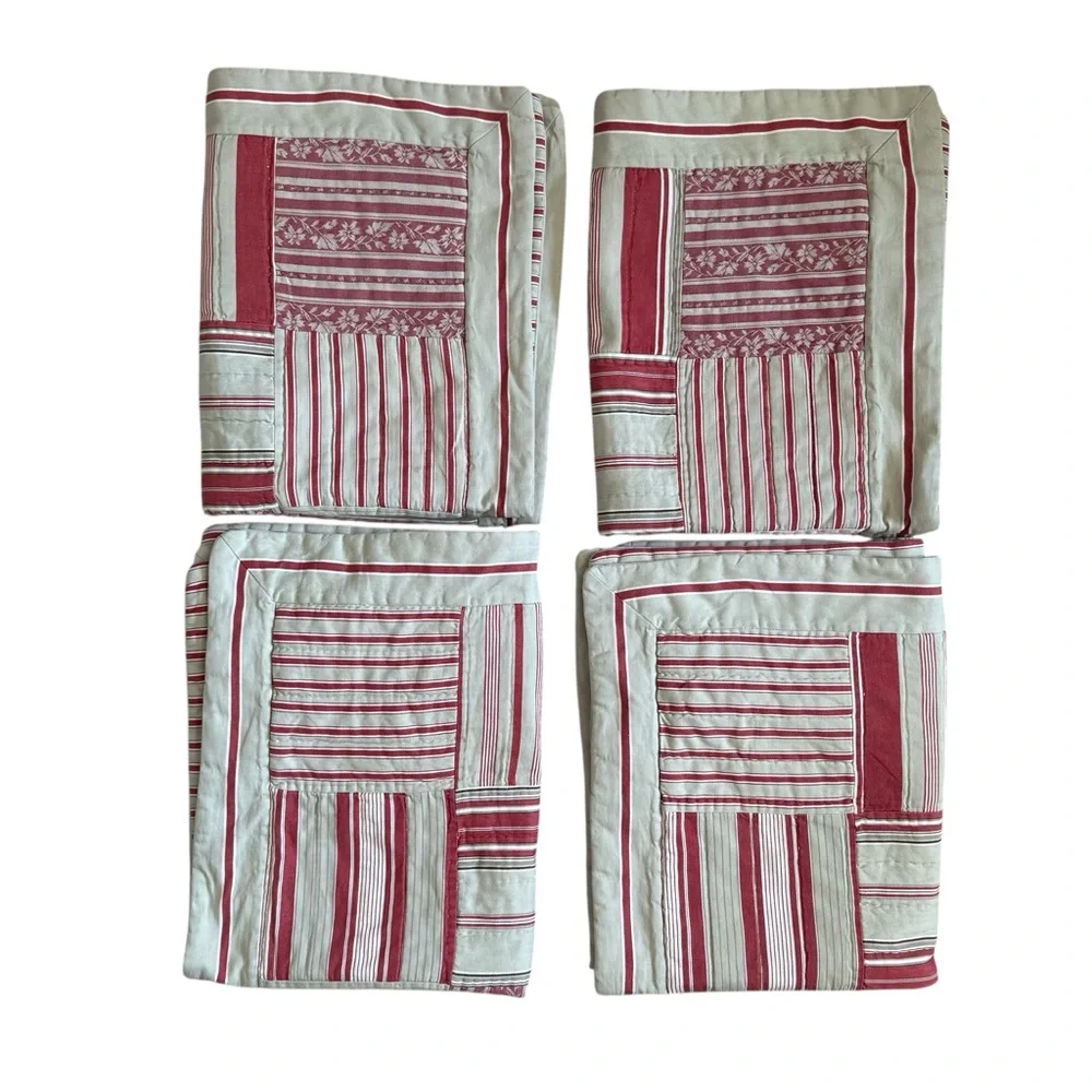Pottery Barn Vintage Stripe Patchwork Cotton Pillow Shams 4PCS Size 20x26